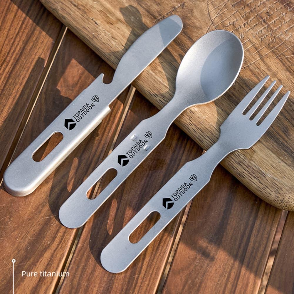 Edc Everyday Carry Knives - 3-in-1 titanium campingbestekset met vork, lepel